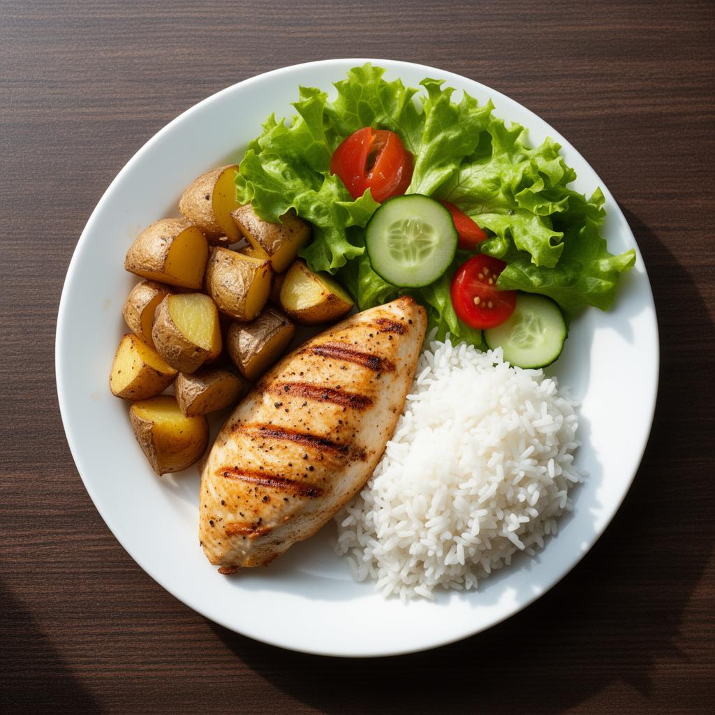 Prato com arroz, frango grelhado, batata e salada analisado pela IA do Norte